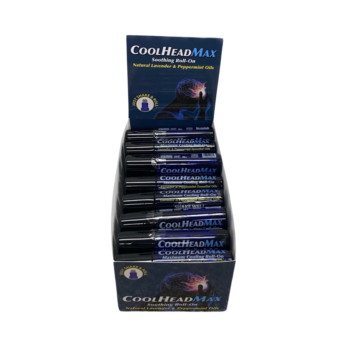 CoolHead Max 24ct Display - Includes CoolHead Max Roll-On with Lavender and Peppermint Essential Oils (9ml)