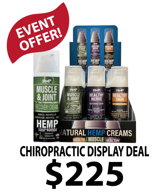 $225 Chiro Promo Display 10Muscle &Joint/5Nerve Crm + FREE 1Lg Bottle